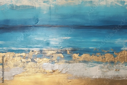 Abstract Representation of a Mediterranean Beach: Hues of Blue and Golden Sands, generative AI