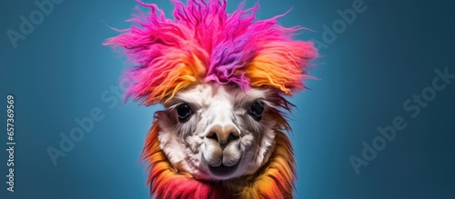 Quirky alpaca with vibrant untidy hilarious mane in photo