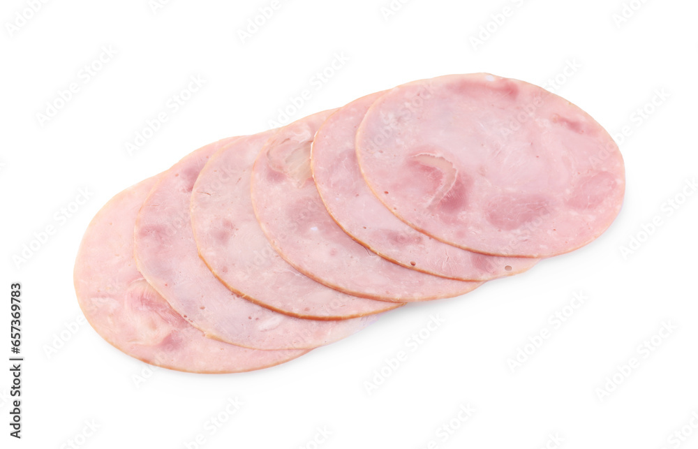 Slices of tasty ham isolated on white Slices of tasty ham isolated on white