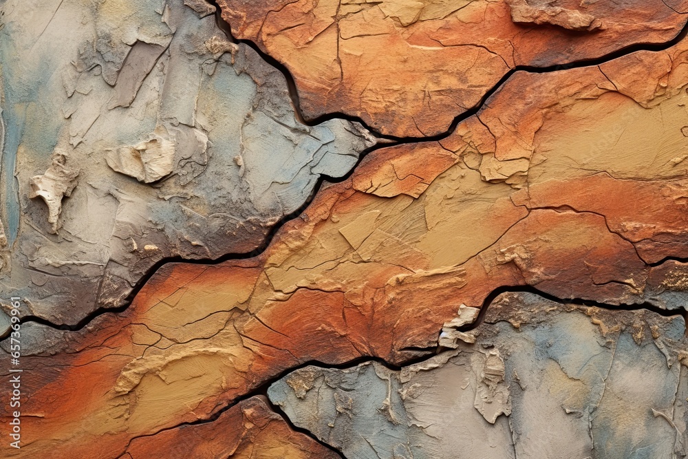Fototapeta premium Abstract Tectonic Shift: Earth's Crust in Movement Visualized with Earthy Tones and Deep Cracks, generative AI