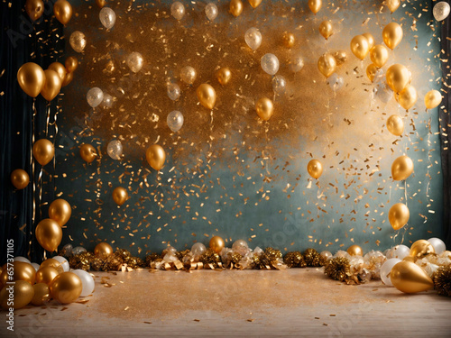 Magia do Ano Novo: Balões Dourados no Céu Estrelado photo