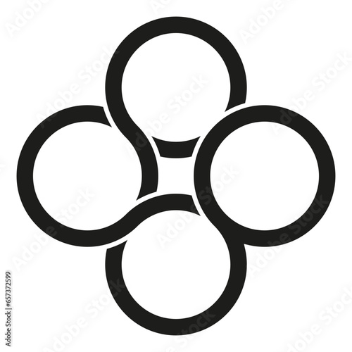 Interlocking circles 4 interlocking circle symbol element. Vector illustration.
