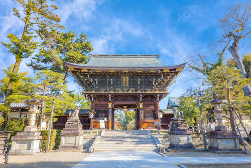 Kyoto, Japan - March 29 2023: Kitano Tenmangu Shrine is one of the most important of several hundred shrines across Japan dedicated to Sugawara Michizane, a scholar and politician photo