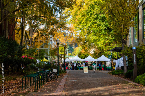 Vendors at the Portland Farmers Market in Downtown Portland, OR with Vibrant Fall Colors