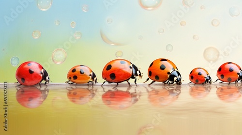 ladybugs as part of an artistic, pastel-themed composition, allowing space for text, background image, AI generated