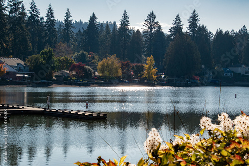 Dock Along Lake Oswego in Portland, OR on Summer Day