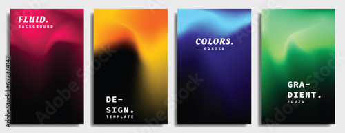 Colorful fluid gradient mesh background template copy space set. Liquid and dynamic color gradation. Wavy smooth color combination for poster, banner, business card, cover, or leaflet.