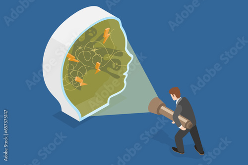 3D Isometric Flat Vector Conceptual Illustration of Hidden Fears, Anxiety Disorder