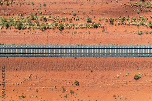 Train tracks passing through the desert in outback Australia