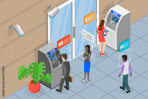3D Isometric Flat Vector Conceptual Illustration of AI Face Recognition, Personal Identification Technology