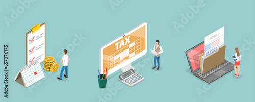 3D Isometric Flat Vector Conceptual Illustration of Financial Operation, Paycheck Stub, Salary Statement