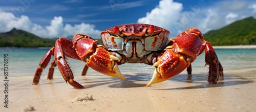 Coconut Crabs previously over exploited are now protected and found only on coastal islands With copyspace for text photo