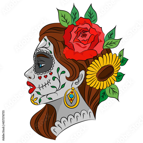 beautiful catrina girl with flowers mexican traditional