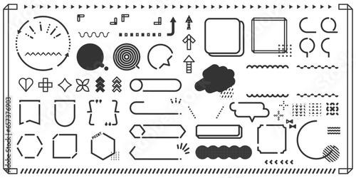 幾何学なフレーム デザイン セット ( 編集可能 線画 ベクター 素材 ポップ レトロ シンプル モノクロ コピースぺース 余白 空白)	