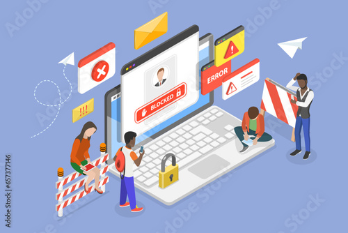 3D Isometric Flat Vector Conceptual Illustration of Blocked User Account, Profile Deactivation
