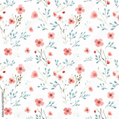 seamless pattern florals with leaves white background © konkanan