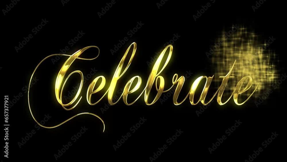 Golden text animated in a reveal with a starburst pattern for CELEBRATION Golden text animated in a reveal with a starburst pattern for CELEBRATION