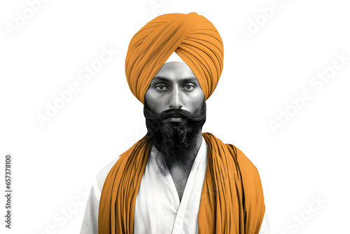 Young bearded Sikh man wearing traditional turban isolated on transparent background, AI