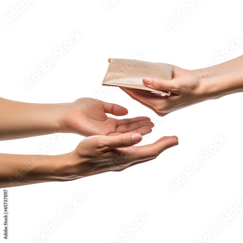 Muslim Sadaqa hand gesture, Charity, Zakat, Khairat, Donation hands isolated on transparent background, AI photo