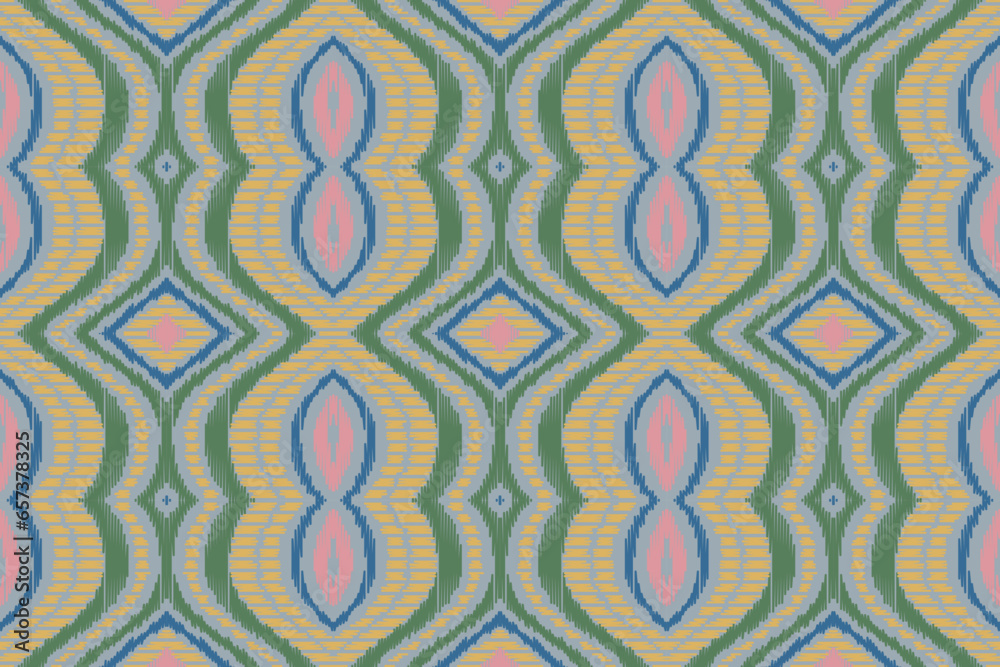 Obraz premium Motif Ikat Paisley Embroidery Background. Ikat Chevron Geometric Ethnic Oriental Pattern Traditional. Ikat Aztec Style Abstract Design for Print Texture,fabric,saree,sari,carpet.
