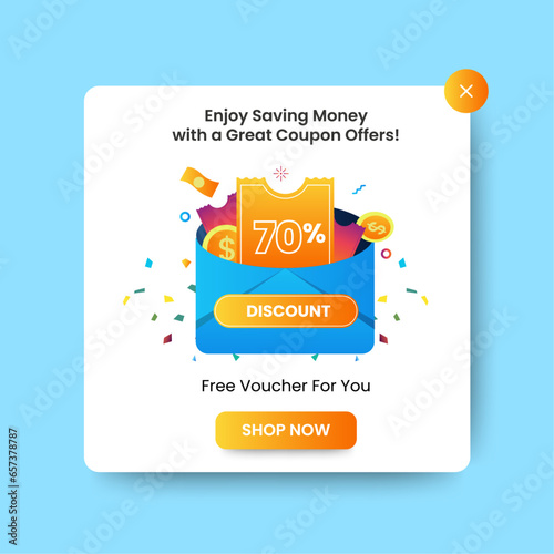 Discount voucher pop up icon banner design, themes and template. Professional web design, full set of elements. User-friendly design materials. vector