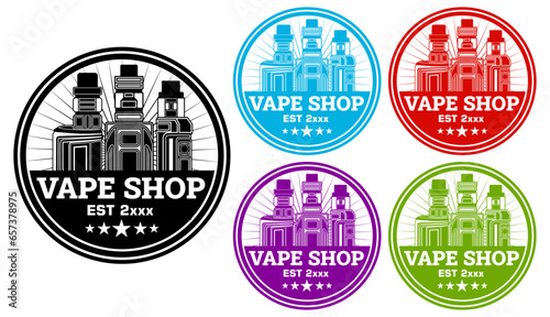 Vape shop trendy colorful logo. Electronic Cigarette Design Vector Illustration