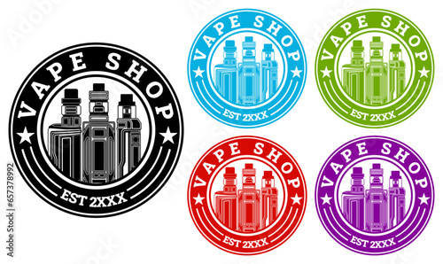 Vape shop trendy colorful logo. Electronic Cigarette Design Vector Illustration