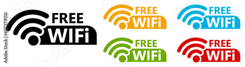 Set collections free WIFI trendy colorful icon sign. Wireless network connection labels design template Vector illustration