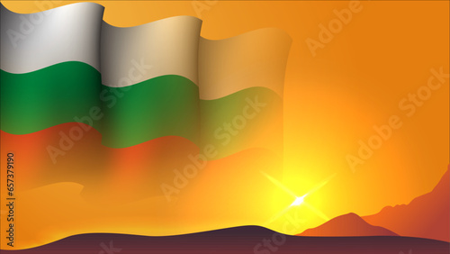 bulgaria waving flag background design on sunset view vector illustration