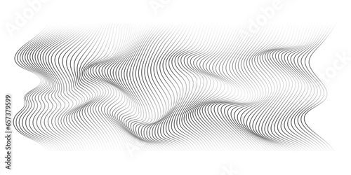 3D Vector wave lines pattern smooth curve flowing dynamic black gradient isolated on transparent background for concept of technology, digital, modern, science, music