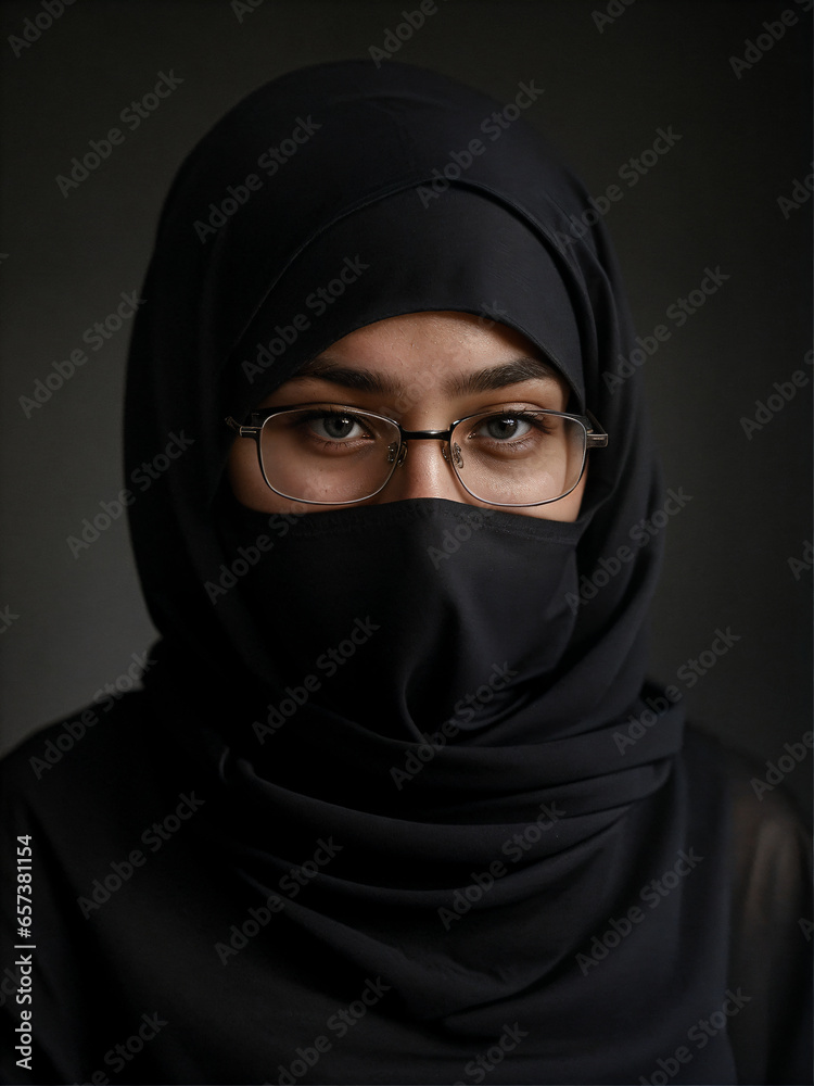 A closeup of a Asian muslim woman fully covering his face with hjiab