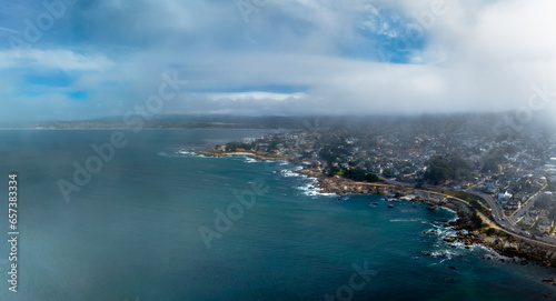 panoramic drone view of Pacific Grove, California