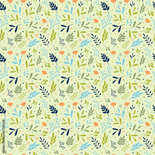 Seamless floral pattern with colorful flowers and leaves in a flat style on a green background. Backgrounds  wallpapers  textile prints designs  