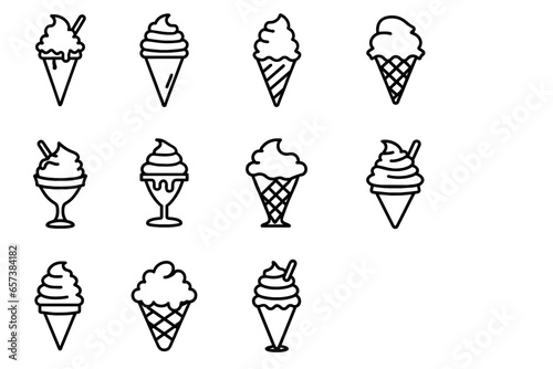cute ice cream icon line drawing set