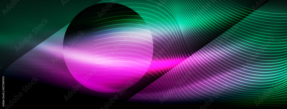 Glowing neon wave abstract background - vibrant, luminescent waves pulsate in a captivating and electrifying display