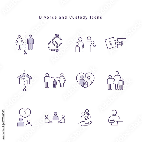離婚・親権・財産分与に関するアイコンセット