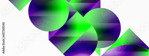 Serene gradient template. Circles and triangles mingle in minimalist perfection. Gentle fusion of forms and hues creates balanced yet captivating backdrop, embodying modern sophistication