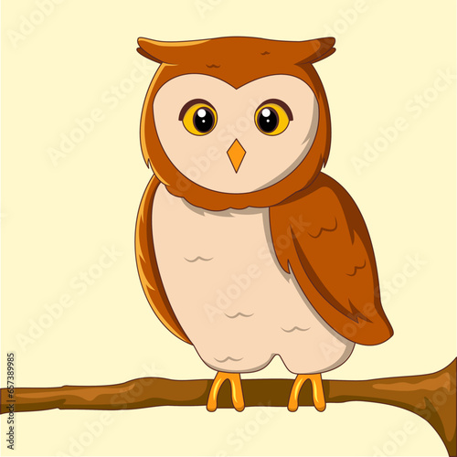 Cute Owl On A Tree Trunk Illustration