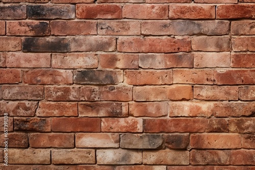 Generative AI : Old brick wall, old texture of red stone blocks close-up