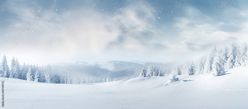 Scenic ultrawide backdrop illustrating the peaceful sight of light snowfall gently falling and settling on the tranquil snowdrifts Scenic ultrawide backdrop illustrating the peaceful sight of light snowfall gently falling and settling on the tranquil snowdrifts