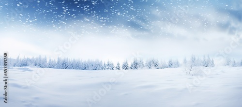 Delightful ultrawide visual capturing the elegance of light snowfall creating a mesmerizing display on top of the pristine snowdrifts © diego