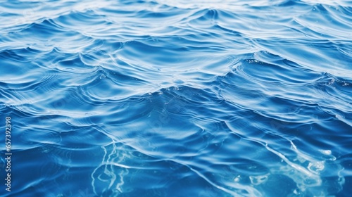 Generative AI : Blue textured background of waves with ripples on the water. Close-up, selective focus, defocus