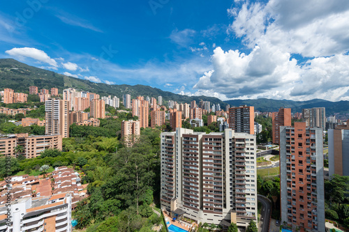 Medellin  Antioquia  Colombia. May 3  2023  Landscape with buildings and blue sky in the town.
