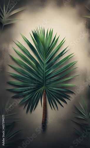 Tropical palm leafs on grunge background  Generative AI