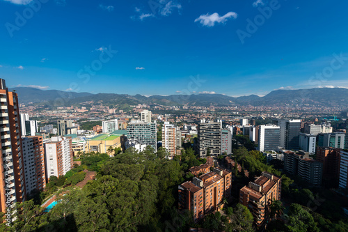 Medellin  Antioquia  Colombia. May 3  2023  Landscape with buildings and blue sky in the town.