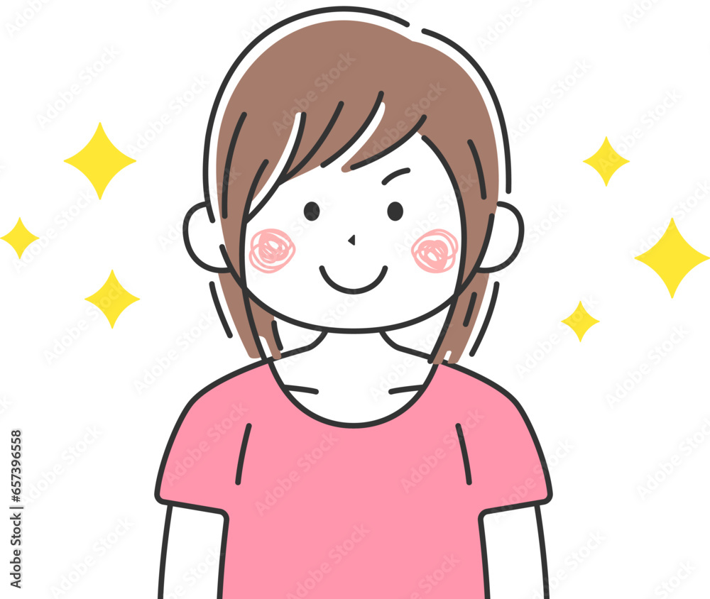 キラキラ輝く、私服女性のイラスト キラキラ輝く、私服女性のイラスト