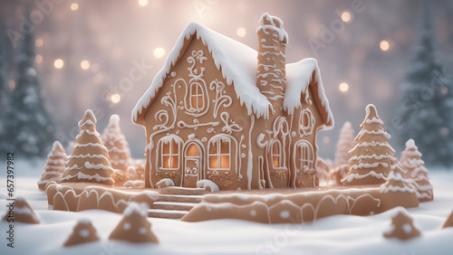 Beautiful gingerbread house. Close-up. Place for text.