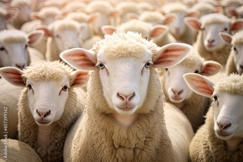 Portrait of a sheep in a herd