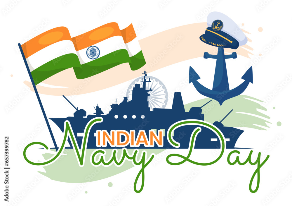 Fototapeta premium Indian Navy Day Vector Illustration on December 4 with Fighter Ships for People Military Army Saluting Appreciating Soldiers in Background Design