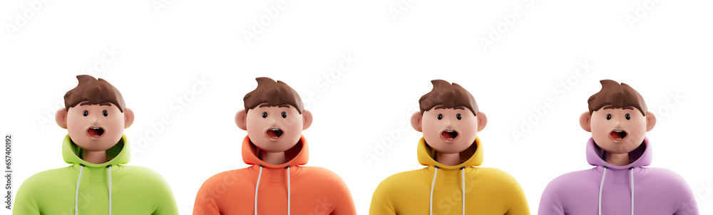 Fototapeta premium Young ultra handsome manager man was Surprised and excited, opening eyes and mouth, Bright solid light color background.3d illustration.